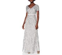Maya Deluxe Women's Maxi Ladies Embellished Sequin Dress Long Short Sleeve V Neck High Empire Waist A Cut Shiny Prom Wedding Bridesmaid, Grey, 18