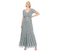 Maya Deluxe Womens Maxi Ladies Embellished Sequin Long Short Sleeve V Neck High Empire Waist Cut Shiny Prom Wedding Bridesmaid Dress Misty Green Size 24