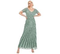 Maya Deluxe Womens Maxi Ladies Embellished Sequin Long Short Sleeve V Neck High Empire Waist Cut Shiny Prom Wedding Bridesmaid Dress Deep Mint Size 16