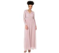 Maya Deluxe Womens Maxi Ladies Embellished Wrap Tulle Frilly V-Neck Long Sleeve for Wedding Guest Bridesmaid Prom Ball Gown Dress, Frosted Pink, 18 UK