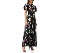 Maya Deluxe Womens Maxi Ladies Floral Embroidered Open Back Puff Sleeves for Wedding Guest Bridesmaid Prom Occasion Dress, Black, 14 UK