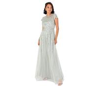 Maya Deluxe Womens Maxi Ladies Round Neck Cap Sleeve Stripe Sequin Embellished Tulle A-line Evening Occasion Prom Ball Gown Dress, Green Lily, 12 UK
