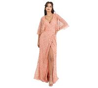 Womens Maxi Dress Ladies Sequin Embellished Wrap A-Line Dress for Wedding Guest Bridesmaid Evening Prom Ball Occasion Apricot Blush Size 16 UK