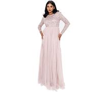 Maya Deluxe Women's Maya Deluxe Frosted Pink Embellished Long Sleeve Maxi Bridesmaid Dress, Frosted Pink, 20 Plus UK