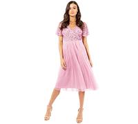 Maya Deluxe Women's Maya Deluxe Ladies Midi Dress for Wedding Guest Faux Wrap Womens Evening Gown Bridesmaid Prom Pink V Neck Sequins Bridesmaid Dress