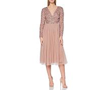 Maya Deluxe Women's Maya Deluxe Womens Ladies Wedding Guest Midi Long Sleeve Plunging Neckline V Neck Sequin Embel Bridesmaid Dress, Pale Mauve, 16 UK