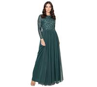 Maya Deluxe Women's Maya Deluxe Women's Maya Embellished Long Sleeve Maxi Bridesmaid Dress, Emerald, 18 UK