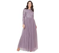 Maya Deluxe Women's Maya Deluxe Women's Maya Embellished Long Sleeve Maxi Bridesmaid Dress, Moody Lilac, 24 UK