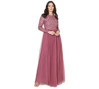 Maya Deluxe Women's Maya Embellished Long Sleeve Maxi Dress Bridesmaid Desert Rose 14
