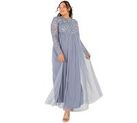 Maya Deluxe Women's Maya Embellished Long Sleeve Maxi Dress Bridesmaid Dusty Blue 20