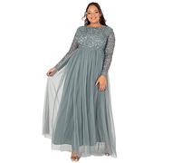 Maya Deluxe Women's Maya Embellished Long Sleeve Maxi Dress Bridesmaid Formal, Misty Green, 14