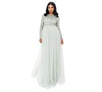 Maya Deluxe Women's Maya Embellished Long Sleeve Maxi Dress Bridesmaid, Green Lily, 10