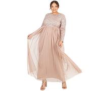 Maya Deluxe Women's Maya Embellished Long Sleeve Maxi Dress Bridesmaid, Taupe Blush, 8