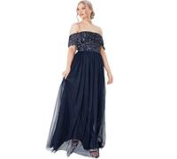 Maya Deluxe Women's Maya Navy Bardot Embellished Maxi Dress Bridesmaid, 6