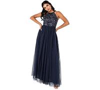 Maya Deluxe Women's Maya Navy Embellished Halter Neck Maxi Dress Bridesmaid, 6