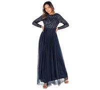 Maya Deluxe Women's Maya Navy Embellished Long Sleeve Maxi Dress Bridesmaid, 10