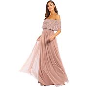 Maya Deluxe Women's Maya Pale Mauve Bardot Embellished Maxi Dress Bridesmaid, 12
