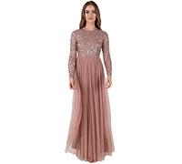 Maya Deluxe Women's Maya Pale Mauve Embellished Long Sleeve Maxi Dress Bridesmaid, 12