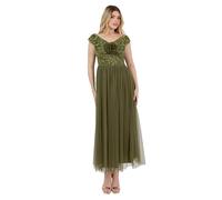 Maya Deluxe Women's Midaxi Dress Ladies Sleeveless Off Shoulder Bardot Sequin Embellished Tulle Rosette Bridesmaid Wedding Guest, Olive 18