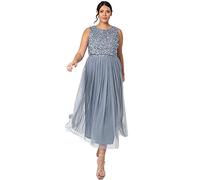 Maya Deluxe Women's Midaxi Dress Ladies Sleeveless Sequins High Empire Waist Tulle Embellished for Wedding Guest Ball Bridesmaid, Dusty Blue, 18