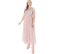 Maya Deluxe Women's Midaxi Dress Ladies Sleeveless Sequins High Empire Waist Tulle Embellished for Wedding Guest Ball Bridesmaid, Frosted Pink, 6