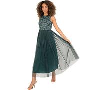 Maya Deluxe Women's Midaxi Dress Ladies Sleeveless Sequins High Empire Waist Tulle Embellished for Wedding Guest Ball Bridesmaid, Emerald Green, 4