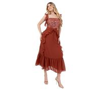 Maya Deluxe Women's Midaxi Dress Ladies Sleeveless Square Neck Cami Sequin Embellished Ruffle A-line Tiered Hem Prom Ball Gown, Rust 16
