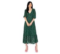 Maya Deluxe Women's Midaxi Dress V Neckline Puff Sleeve Lace A-line for Wedding Guest Bridesmaid Cocktail Prom Evening Occasion, Emerald Green, UK XL