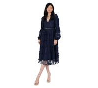 Maya Deluxe Women's Midi Dress Ladies Floral Embroidered Lace Long Sleeve V-Neck for Wedding Guest Bridesmaid Prom Occasion Ball Gown, Navy, 18