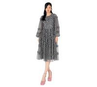 Maya Deluxe Women's Midi Dress Ladies Long Sleeve Sequin Embellished Ruffle for Wedding Guest Bridesmaid Occasion Evening Ball Gown, Charcoal, 8