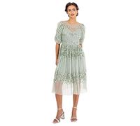 Maya Deluxe Womens Midi Dress Ladies Sequin Embellished Short Sleeve Dress for Wedding Guest Bridesmaid Prom Ball Evening Occasion Green Lily Size 22 UK