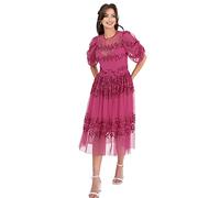 Maya Deluxe Womens Midi Dress Ladies Sequin Embellished Short Sleeve Dress for Wedding Guest Bridesmaid Prom Ball Evening Occasion Fuchsia Size 12 UK