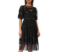 Maya Deluxe Womens Midi Dress Ladies Sequin Embellished Short Sleeve Dress for Wedding Guest Bridesmaid Prom Ball Evening Occasion Black Size 18 UK