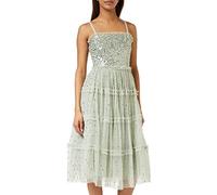 Maya Deluxe Womens Midi Dress Ladies Sequin Embellished Sleeveless Ruffle Dress for Wedding Guest Bridesmaid Prom Evening Occasion Green Lily Size 6 UK