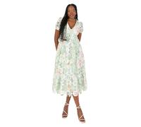 Maya Deluxe Women's Midi Dress Ladies V-Neck Short Puff Sleeve Printed Floral Lace A-line Wedding Guest Prom Occasion Ball Gown, Sage Green 10