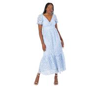 Maya Deluxe Women's Midi Dress Ladies V-Neck Short Puff Sleeves Twist Front Lace Tiered Bottom Hemline A-line Wedding Guest Occasion, Cornflower Blue 18
