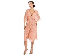 Maya Deluxe Women's Midi Ladies Sequin Embellished Cape Sleeve Wrap Dress for Wedding Guest Bridesmaid Cocktail Prom Evening, Apricot Blush, 6