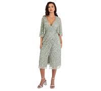 Maya Deluxe Women's Midi Ladies Sequin Embellished Cape Sleeve Wrap Dress for Wedding Guest Bridesmaid Cocktail Prom Evening Dress, Green Lily, 16