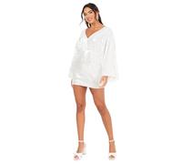 Maya Deluxe Women's Mini Dress Ladies Kimono Sleeve Plunge V-Neck Fully Sequin Embellished Open Back Party Cocktail Evening, White 6