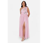 Maya Deluxe Women's Ladies Maxi Dress One Shoulder Sleeveless Sequin Embellished Floral Tulle A-line for Occasion Prom Ball Gown Cherry Blossom 16