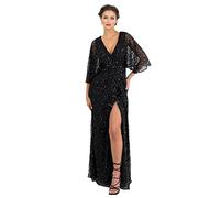 Maya Deluxe Women's Maxi Ladies Sequin Embellished Wrap A-Line Dress for Wedding Guest Bridesmaid Evening Prom Ball Occasion, Black, 20
