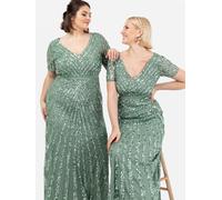 Maya Deluxe Women's Short Sleeve Stripe Embellished Maxi Dress in Dark Green | Size: 16 Maya Deluxe Dark Green 16
