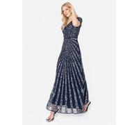 Maya Deluxe Women's Short Sleeve Stripe Embellished Maxi Dress in Dark Navy | Size: 12 Maya Deluxe Dark Navy 12