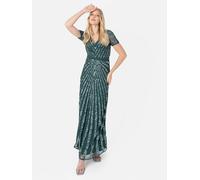 Maya Deluxe Women's Short Sleeve Stripe Embellished Maxi Dress in Emerald | Size: 10 Maya Deluxe Emerald 10