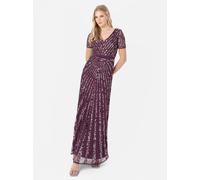 Maya Deluxe Women's Short Sleeve Stripe Embellished Maxi Dress in Grape | Size: 12 Maya Deluxe Grape 12