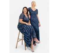 Maya Deluxe Women's Short Sleeve Stripe Embellished Maxi Dress in Navy | Size: 14 Maya Deluxe Navy 14