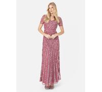Maya Deluxe Women's Short Sleeve Stripe Embellished Maxi Dress in Rose | Size: 10 Maya Deluxe Rose 10