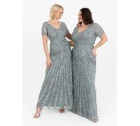 Maya Deluxe Women's Short Sleeve Stripe Embellished Maxi Dress in Teal | Size: 16 Maya Deluxe Teal 16