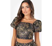 Maya Deluxe Women's Square Neck Puff Sleeve Crop Top in Black | Size: 10 Maya Deluxe Black 10