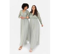 Maya Deluxe Women's Stripe Embellished Faux Wrap Bodice Maxi Dress in Mint | Size: 12 Maya Deluxe Mint 12